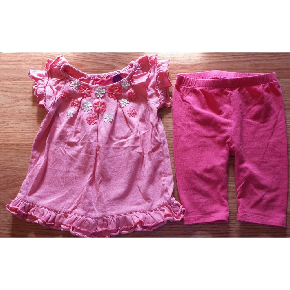 Girl's Size 12 M 9-12 Months Two Piece Greendog Pink Ruffled Floral Top & Pants